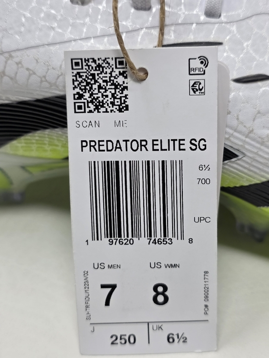 Adidas Predator Elite SG Cleats White/Black/Lemon JI1067 Mens Size 7/Women 8 New